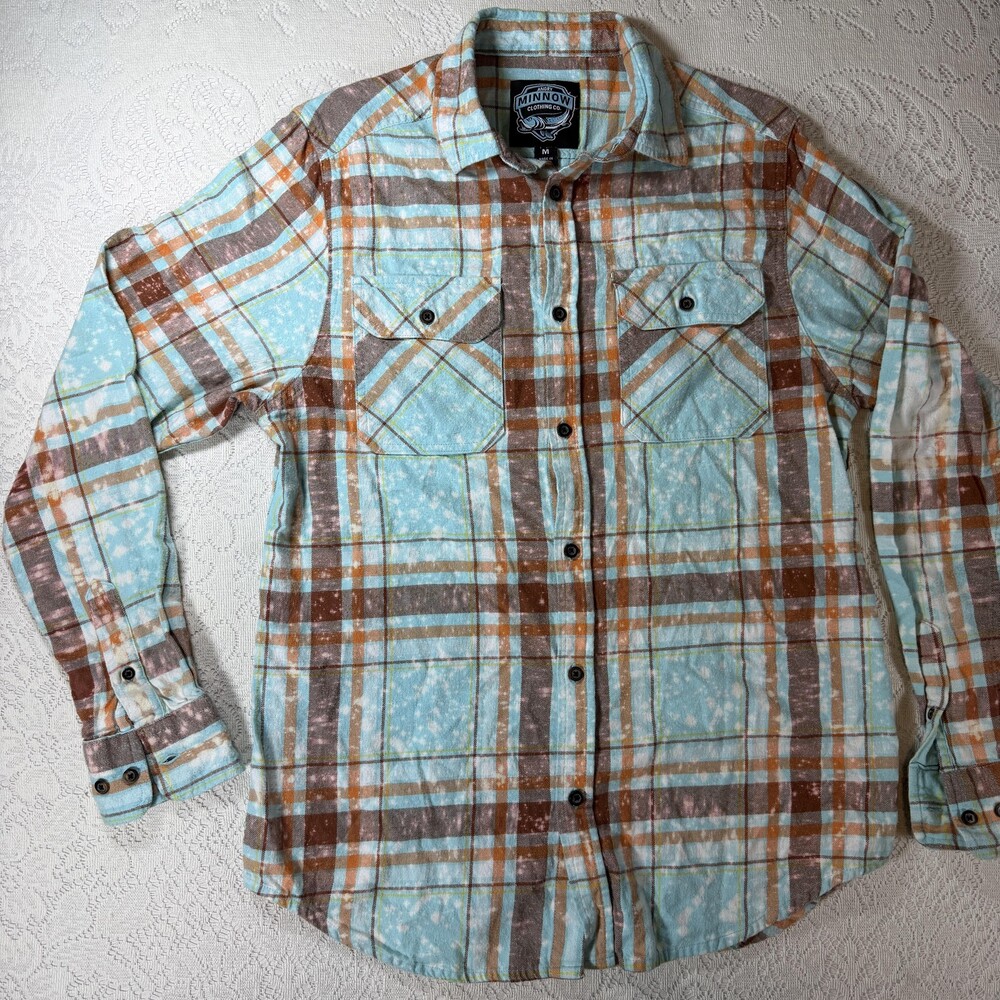 Angry Minnow Vintage Flannel Shirt Womens Medium Blue Plaid Wild Child Gypsy - Picture 1 of 13